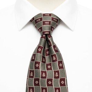 Essex Row Silk Tie Geometric Vintage Burgundy Red Blue Tan